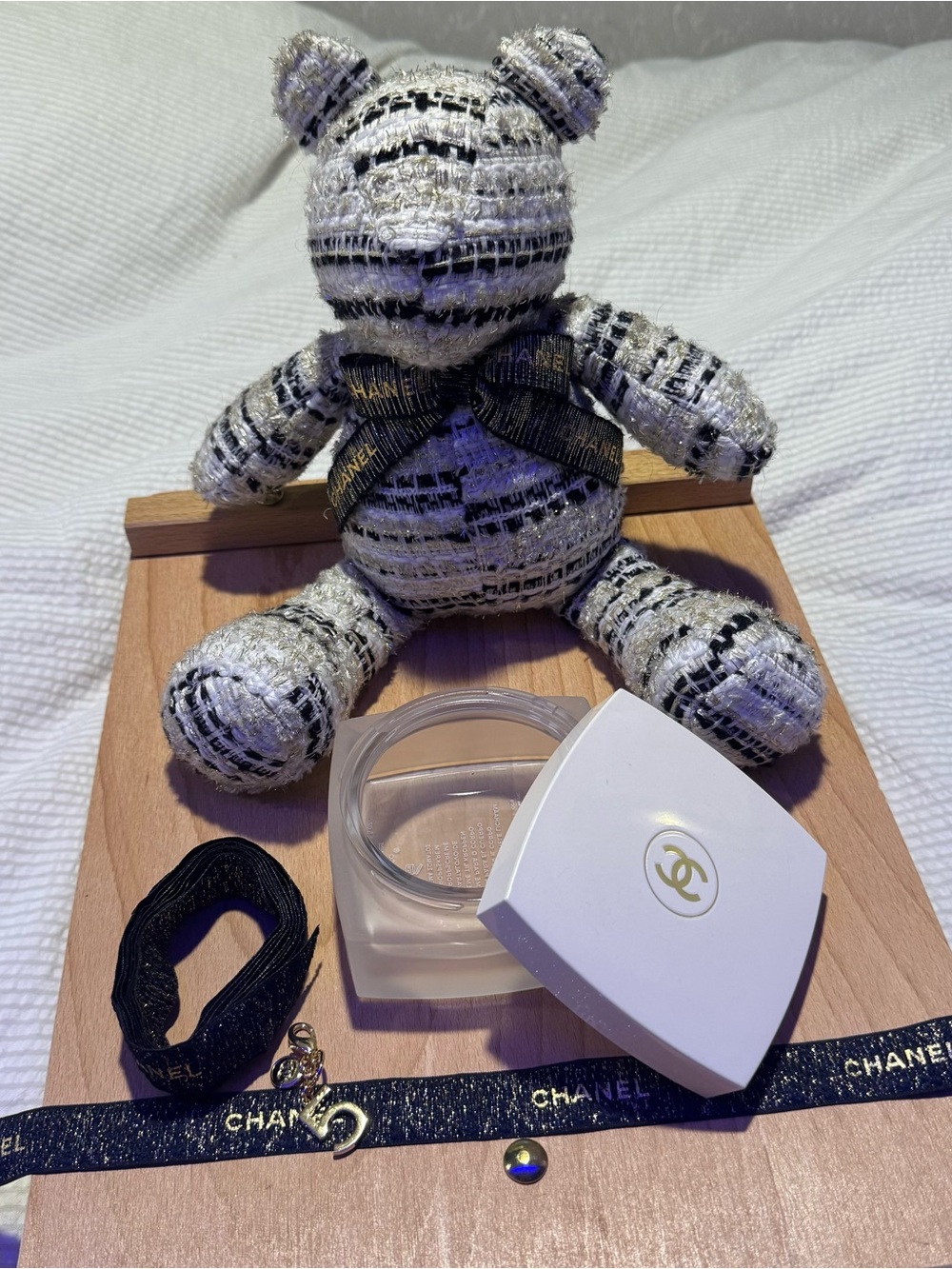 CHANEL Black Ribbon Charm with Gold '5' Logo